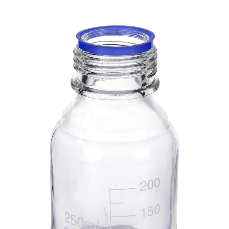 Moonetto 10 Pack 250mL Graduated Round Media/Storage Glass Bottle With GL45 Blue Polypropylene Screw Cap - Image 3